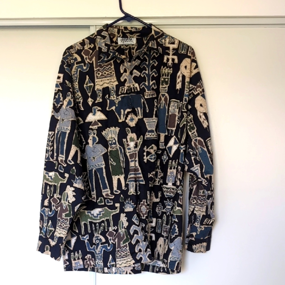 Rebels Abstract Pattern Shirt - Black, Blue, Cream